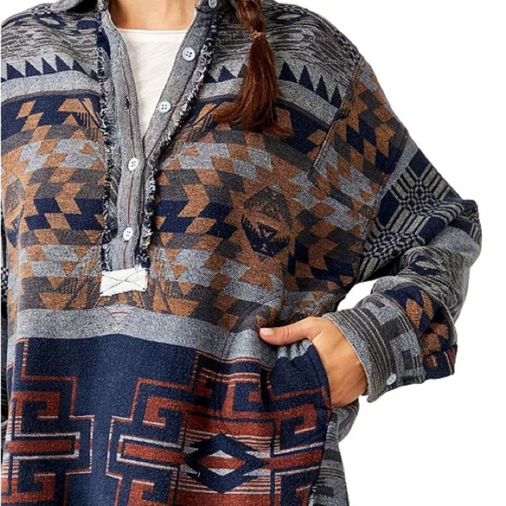 We The Free EUC 💎 Arizona Sky Collared Patterned Pullover Oversized w/ Pockets - Picture 2 of 8